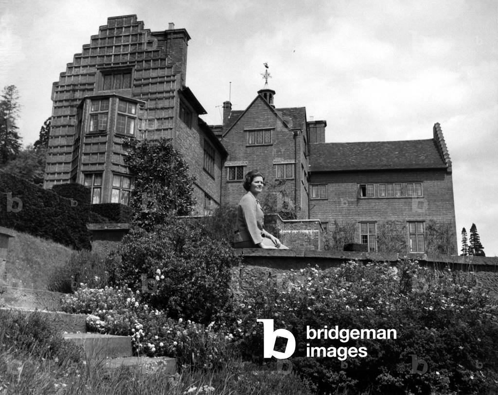 Mrs Mary Soames, the daughter of the late Sir Winston Churchill, in the rear garden of Chartwell House, overlooking the orchard. 20th May, 1966 (b/w photo)