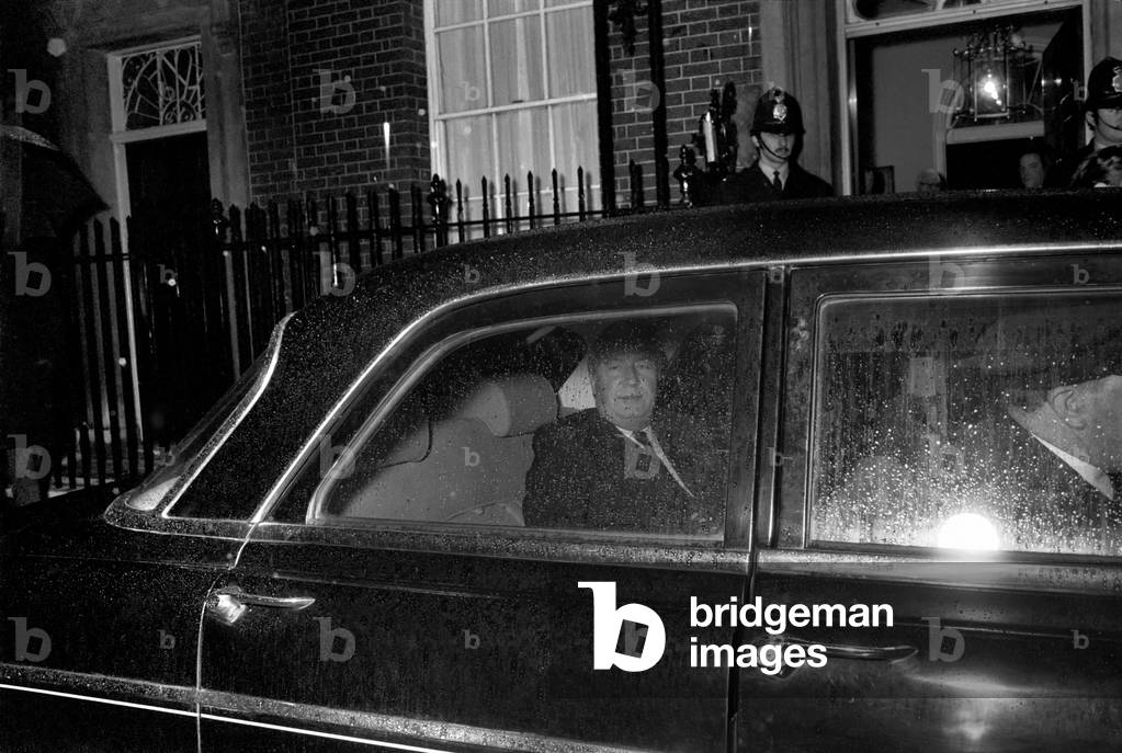 A glum looking Premier Mr. Ted Heath pictured leaving number 10 Downing Street last night (Sat). December 1970