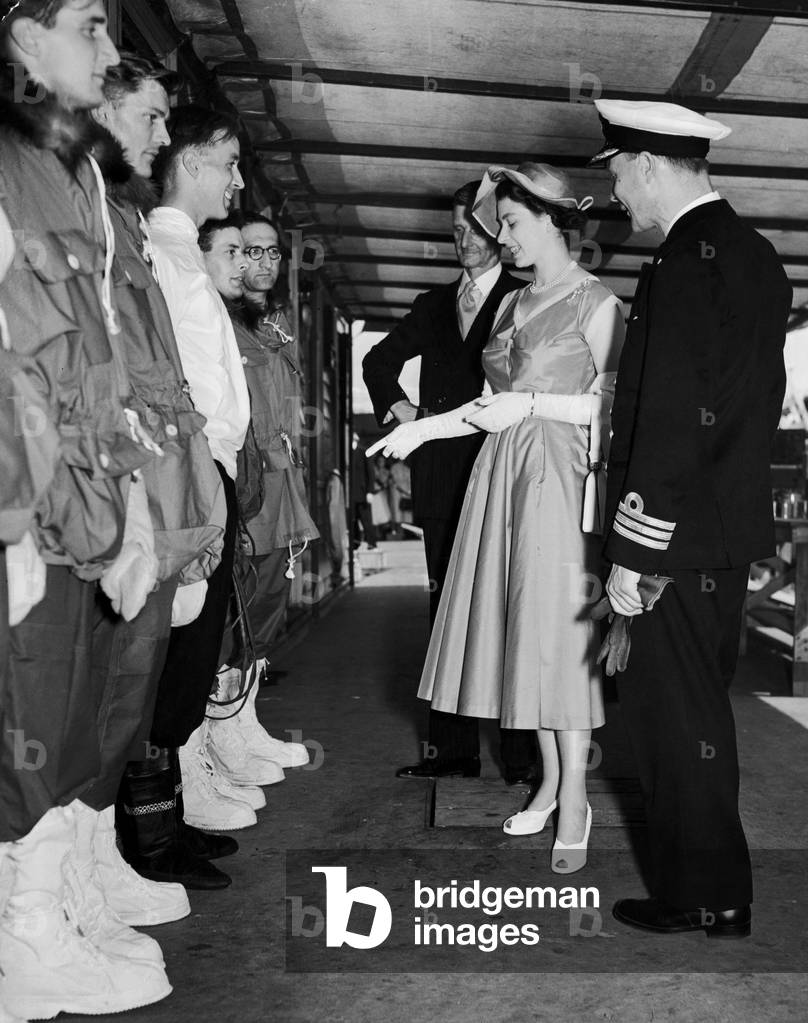 The Norwegian sealer Tottan, is inspected by The Queen at Tower Pier.
1st July 1952.