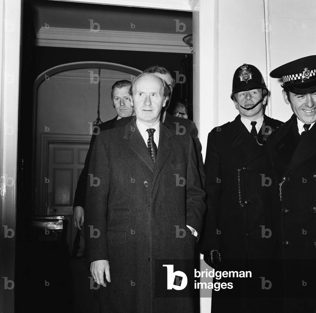 Chancellor of the Exchequer Anthony Barber dejectedly leaves number 11 Downing Street on his way to the House of Commons to deliver a 