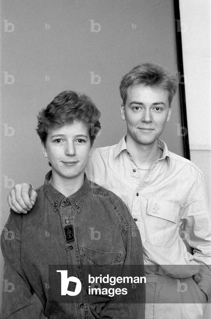 BRMB Breakfast team, Simon Davies and Deborah Kinch joining BRMB, Birmingham, 6th March 1989 (b/w photo)