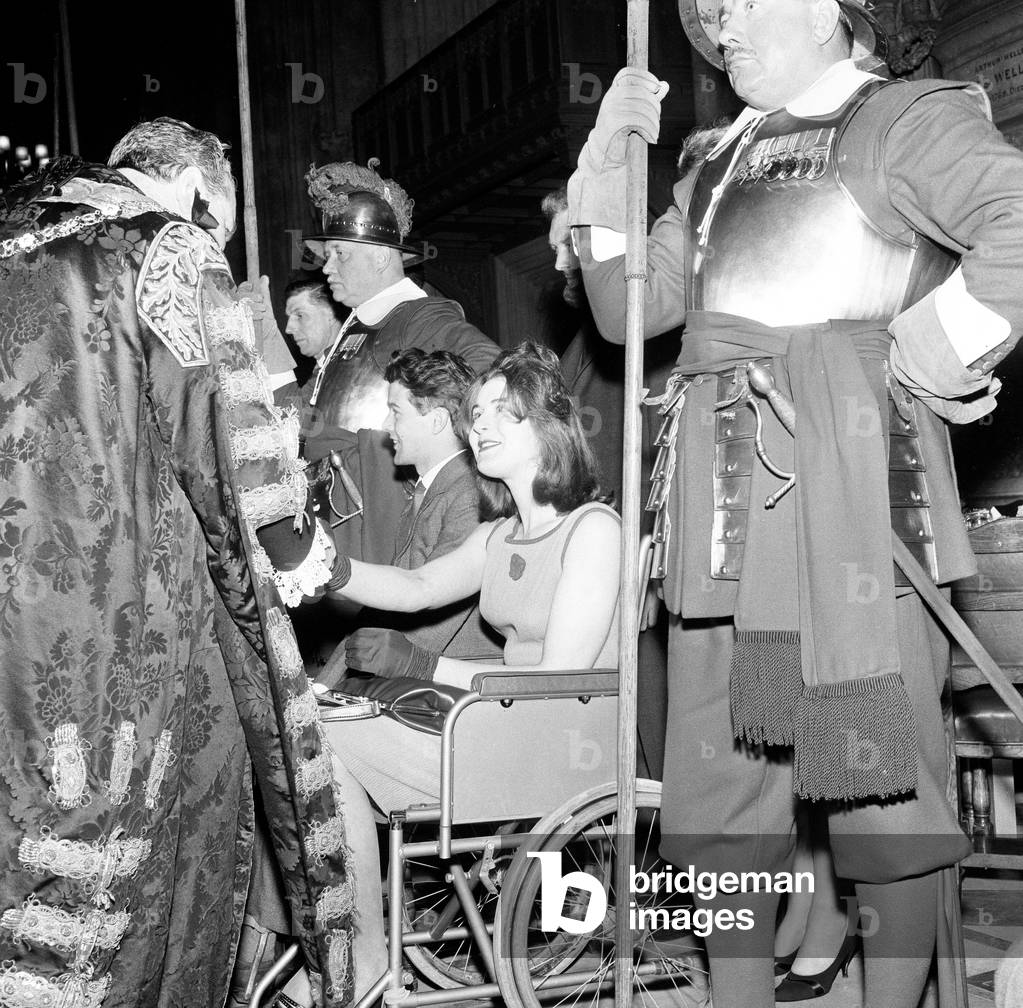 British Para Olympians, guest of honour of the Lord Mayor of London, at Mansion House, City of London, after their return from the Tokyo Paralympic Games; 5th December 1964 (b/w photo)