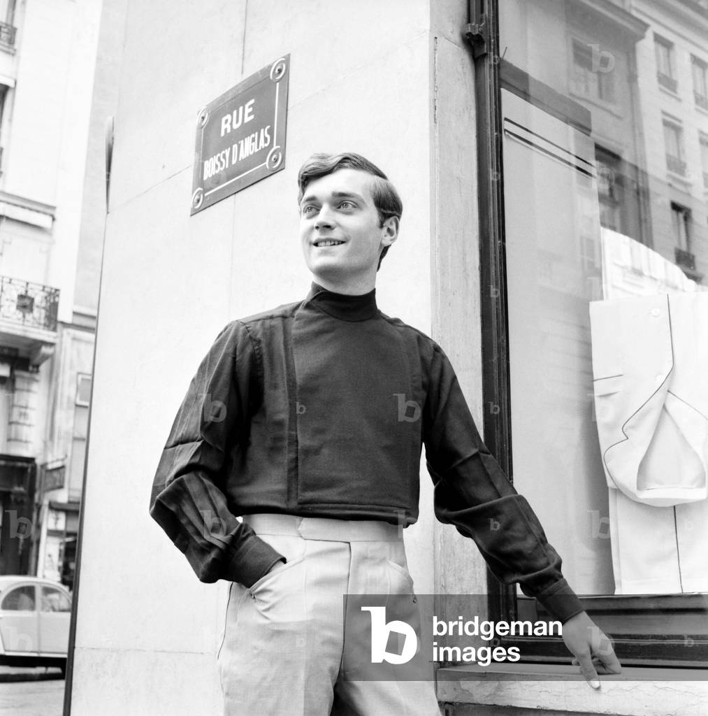 Men modelling the latest 1963 menswear design's in the streets of Paris, April 1963 (b/w photo)