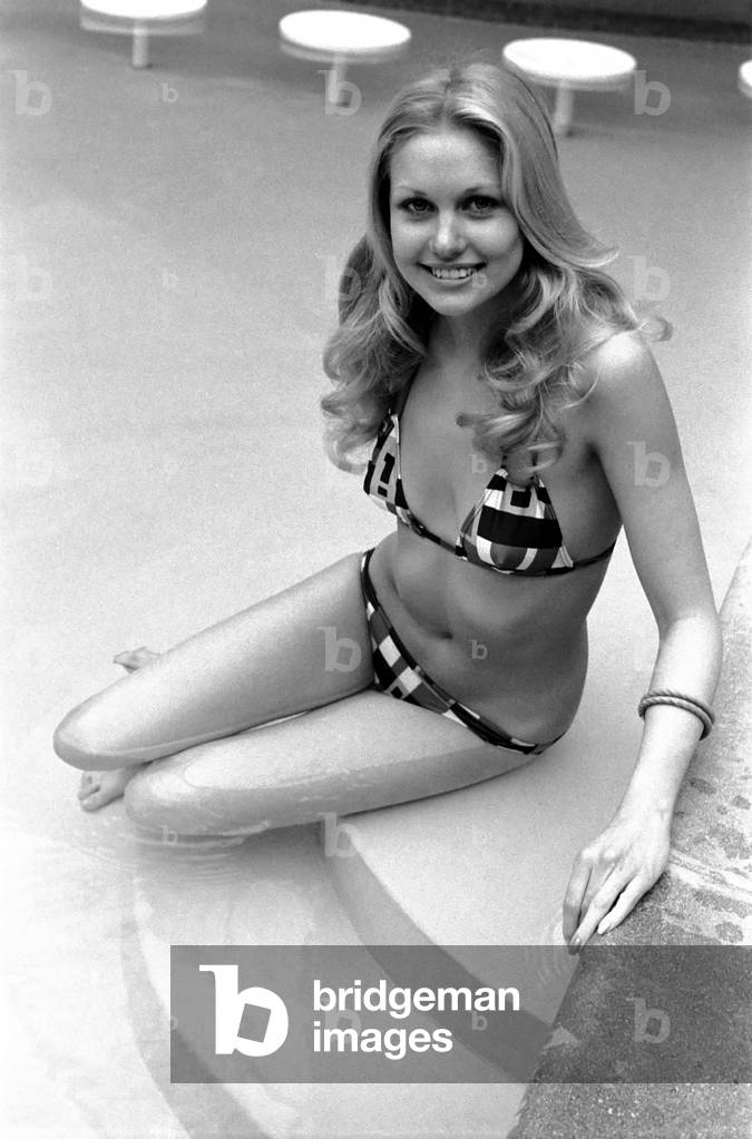 Miss South Africa (Miss World). Annaline Kriel, March 1975 (b/w photo)