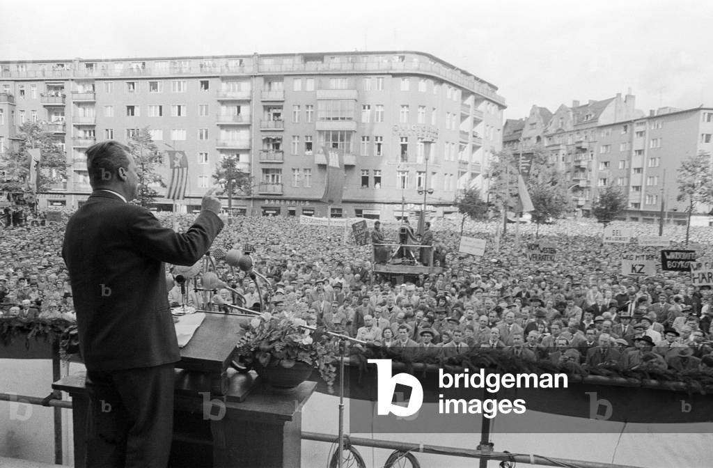 West Berlin protest meeting about border closure. 17th August 1961 (b/w photo)