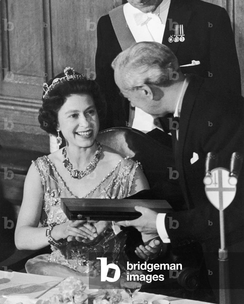The Queen attending the T, U, C Centenary banquet at The Guildhall, 5th June 1968 (b/w photo)
