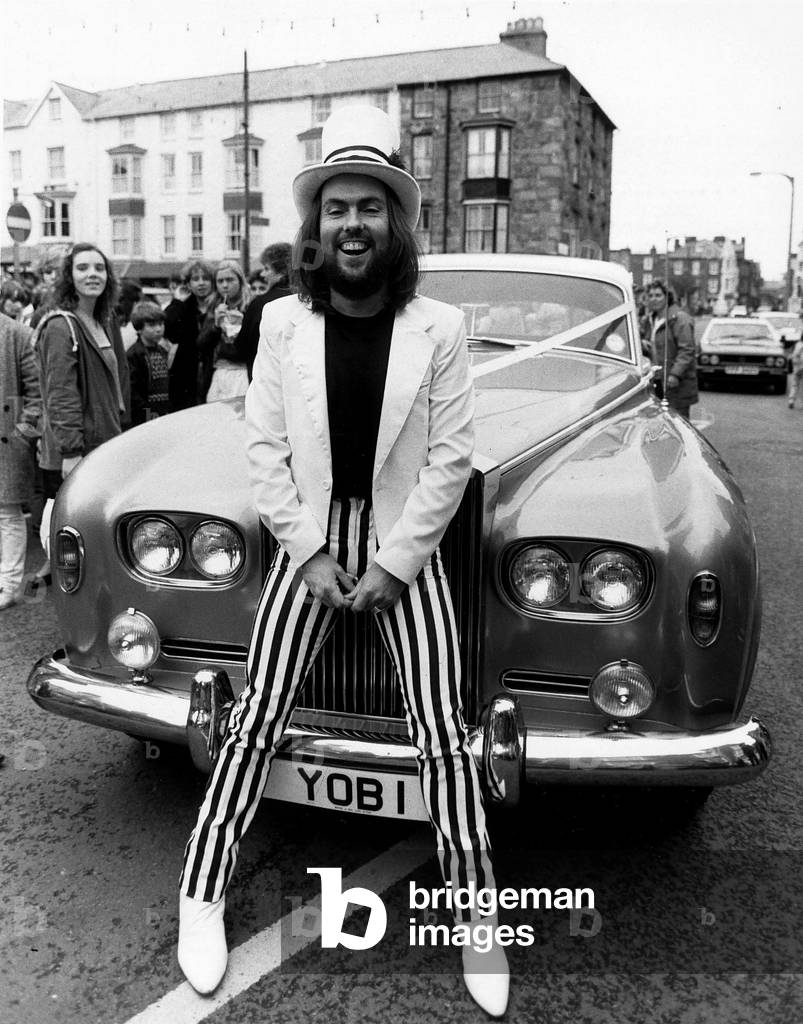 Dave Hill of Slade with his Rolls Royce Silver Cloud, 1984 (b/w photo)