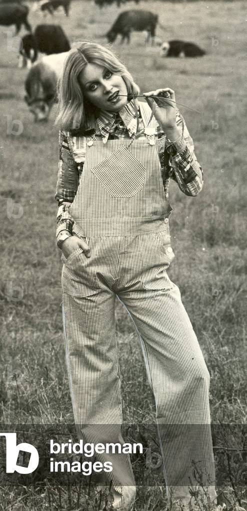 A woman wearing dungarees, 1970 (b/w photo)