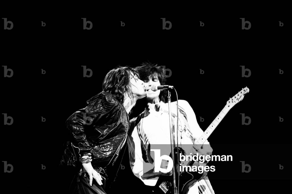 The Rolling Stones performing at Earls Court Arena, London, England. Mick Jagger and Keith Richards.
22nd May 1976.