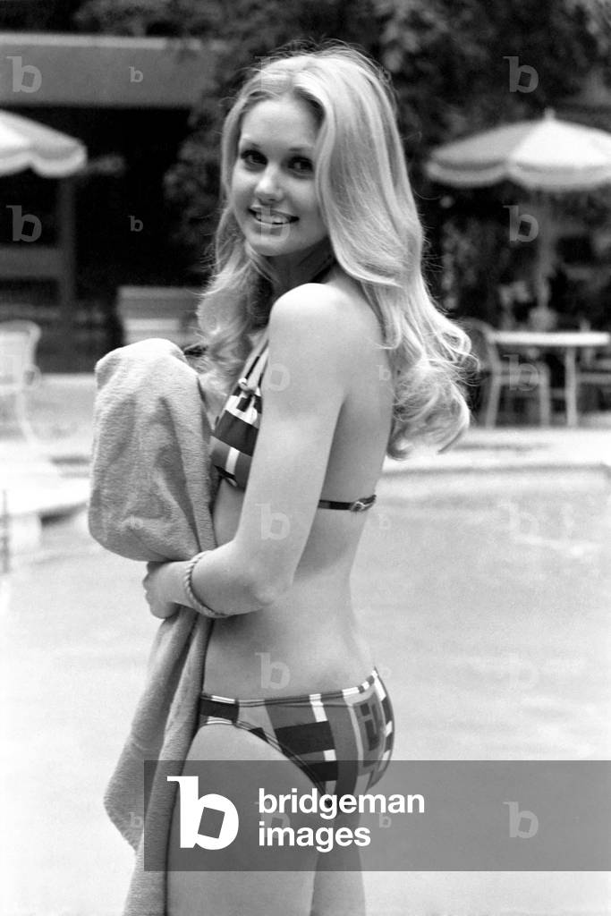 Miss South Africa (Miss World) Annaline Kriel, March 1975 (b/w photo)