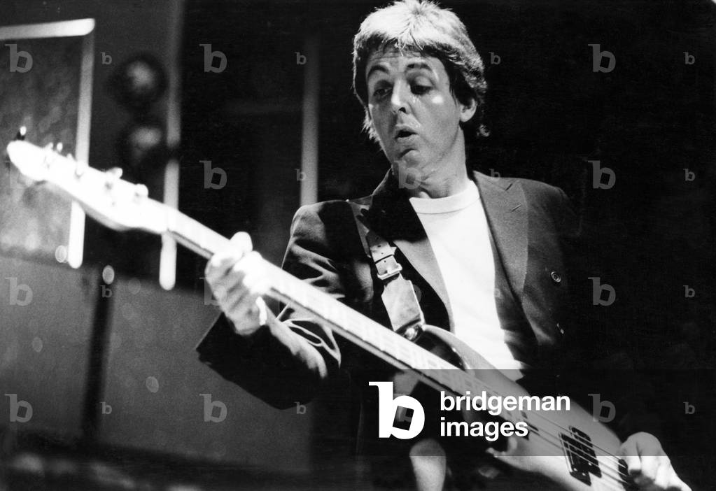 Paul McCartney with his band Wings performing at the Royal Court Theatre, Liverpool. 25th November 1979.