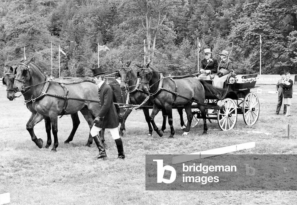 Mr. P. B. Hoffman, from Florida, puts his carriage team through its paces at Lowther, 1970