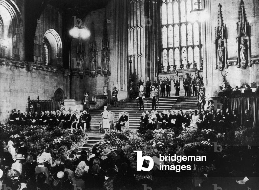 The Queen addresses international MP's in The Palace of Westminster.
5th September 1975.