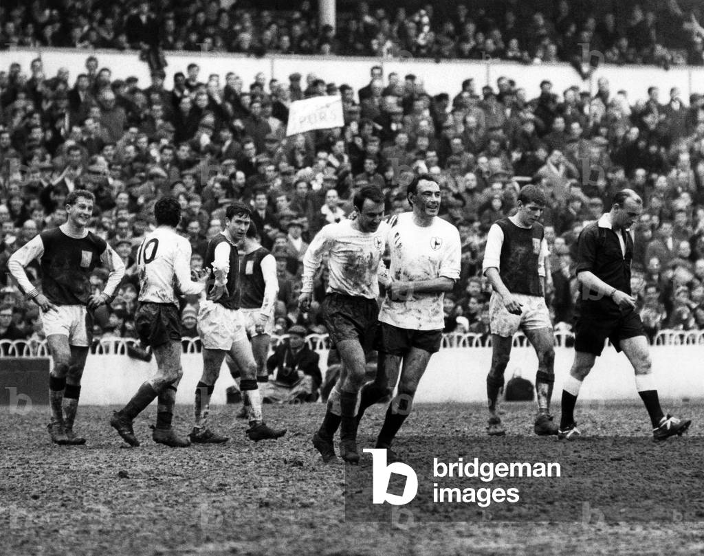 English League Division One match at White Hart Lane. Tottenham Hotspur 1 v Northampton 1. Alan Gilzean pats Jimmy Greaves on the back after he had scored from a penalty to level the scores and his record of scoring against every First Division Club. April 1966 (photo)