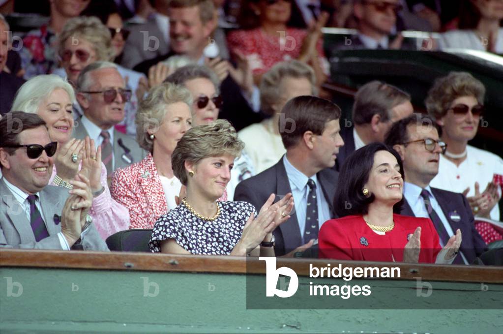 Wimbledon Men's Final, Princess Diana watching Michael Stich vs. Becker, 7th July 1991 (photo)