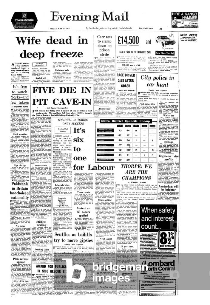 Evening Mail Front Page Published 11th May 1973 (b/w photo)