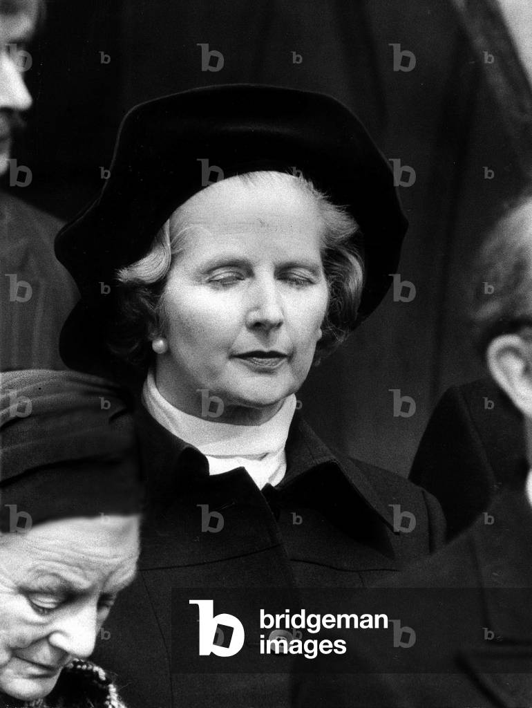 Margaret Thatcher British Prime Minister At the funeral of Airey Neave, April 1979 (b/w photo)