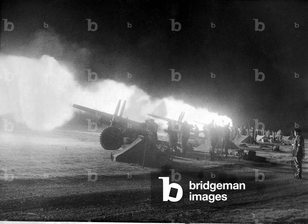 Royal artillery seen here taking part in a night firing exercise on Salisbury Plain 4th April 1968 (b/w photo)