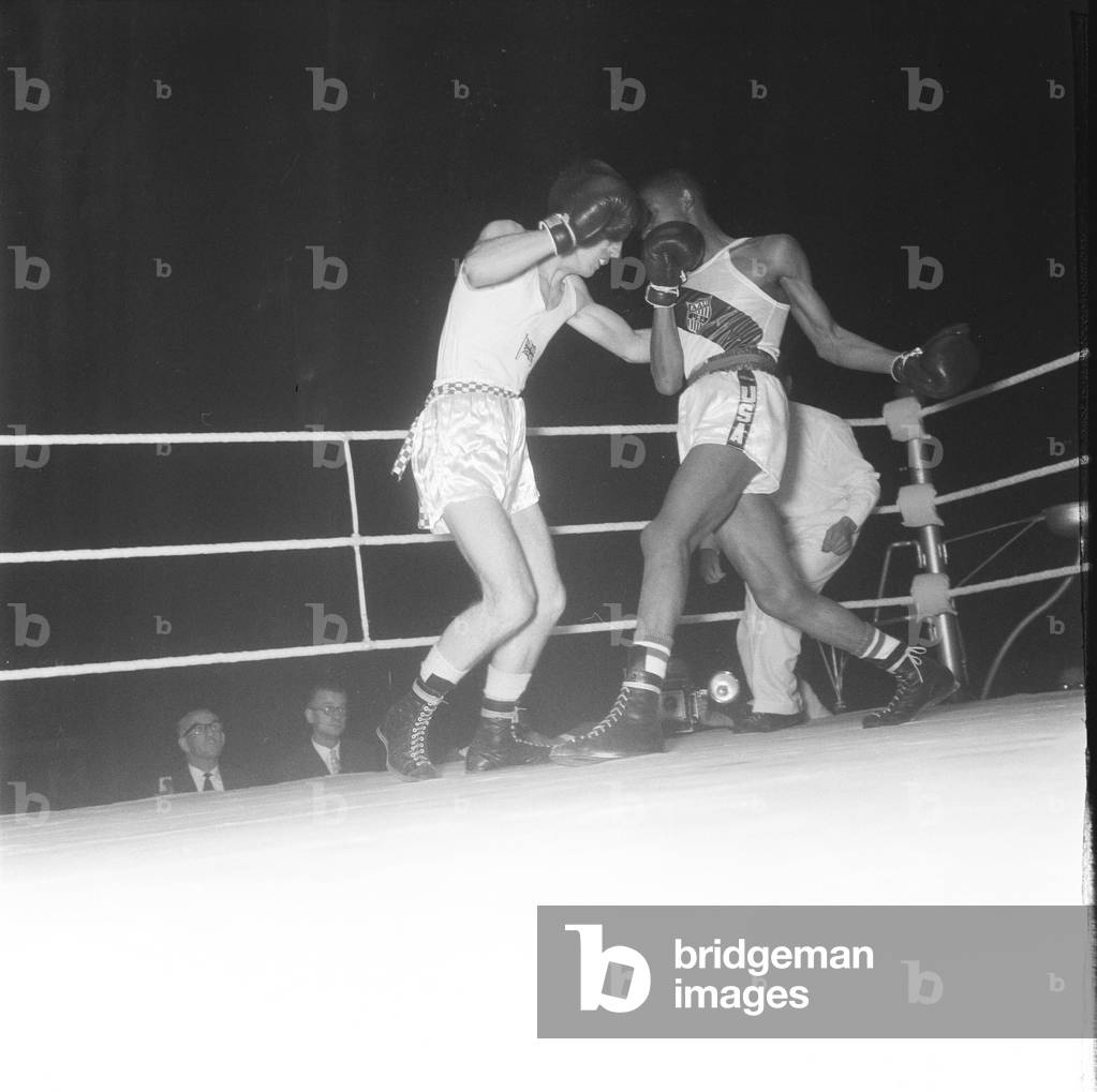 Action from the England v USA Amateur Boxing contest at Wembley 2nd November 1961 (b/w photo)