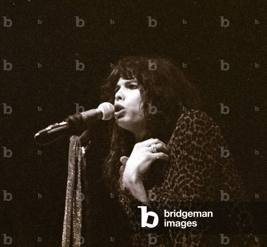 Aerosmith in Concert at Pontiac Stadium, Detroit, USA, May 1976 (b/w photo)