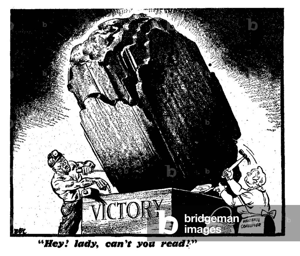 Philip Zec cartoon 'Hey! Lady, can't you read!' Published in the Daily Mirror, 25th August 1942 (b/w photo)