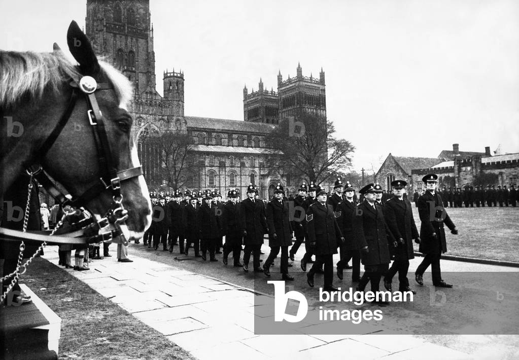 Police officers from Durham taking part in their last parade at The Palace Green, Durham circa 01/06/1975