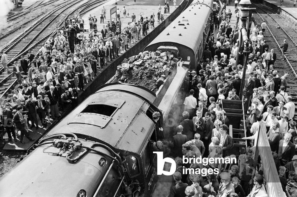Britain's last steam locomotive passenger service. The Stanier engine 'Oliver Cromwell' Liverpool to Carlisle via Manchester, 14th August 1968 (b/w photo)