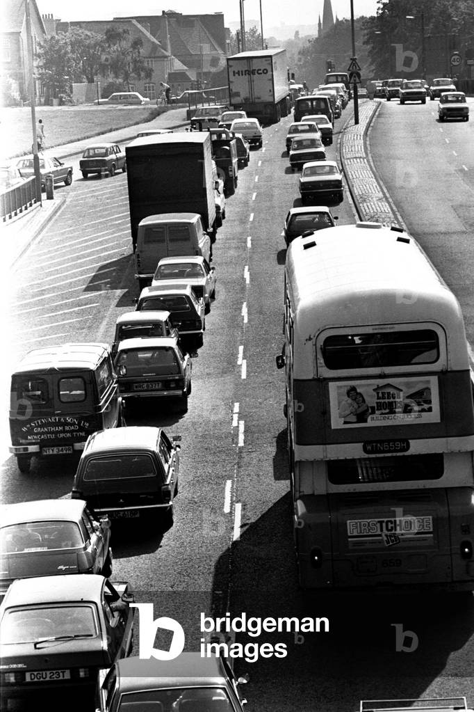 General scenes of traffic scenes in Newcastle - Traffic jams on the Coast Road at Heaton, 20 June 1979 (b/w photo)