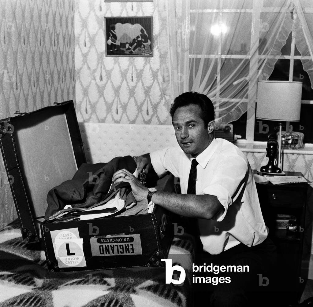 Charlton Athletic footballer Stuart Leary pictured on his arrival home at Bexley Heath from South Africa. 23rd November 1962 (photo)