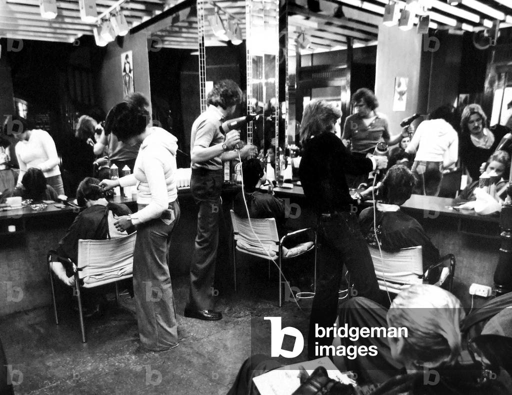 A typical working day in the Nuthouse hairdressing salon in the Royal Arcade, Cardiff - 22nd Sept 1976