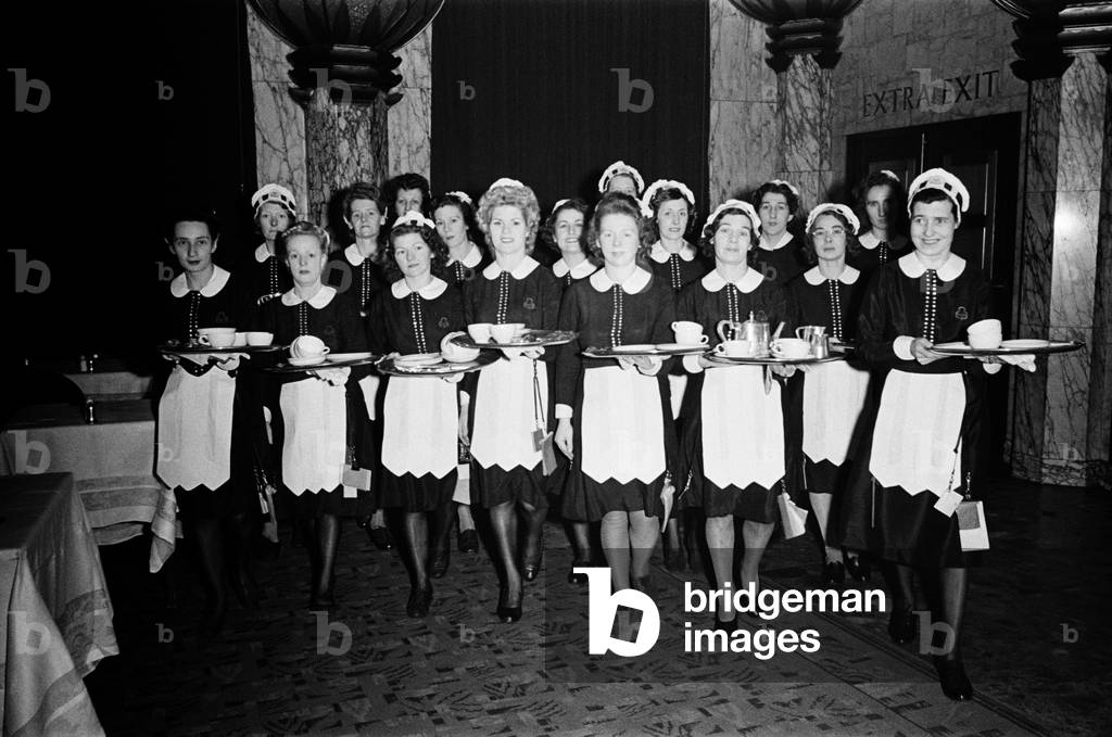 Lyon's Waitress training held on Tottenham Court Road. 11th December 1945 (b/w photo)