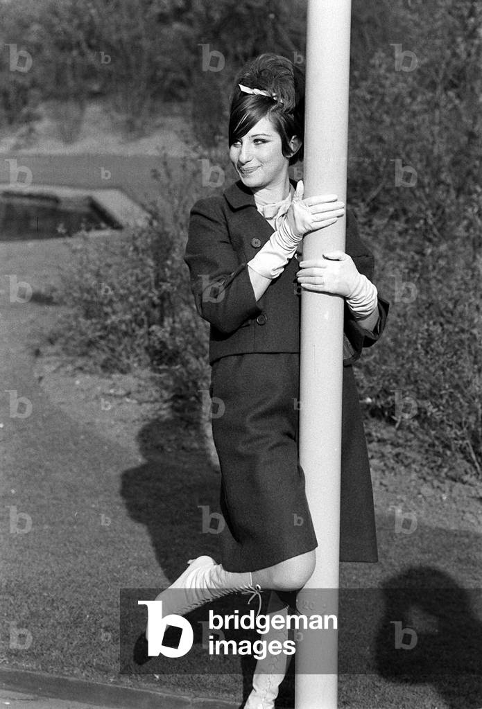 Barbra Streisand American actress and singer, March 1966 photographed in the Savoy Hotel in London this afternoon when she gave a press conference, and outside in the Embankment gardens in the spring sunshine, 1966 (b/w photo)
