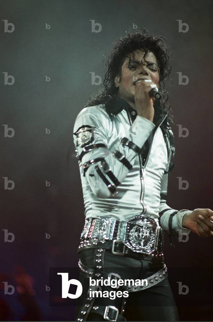Michael Jackson can be seen performing on stage at Wembley during the Bad concert tour 14th July 1988 (photo)