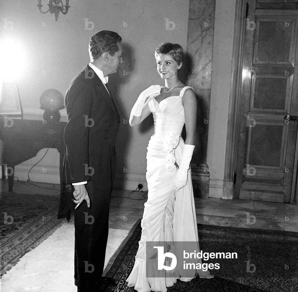 Actress Jill Ireland at a Film Premiere, November 1955 (b/w photo)