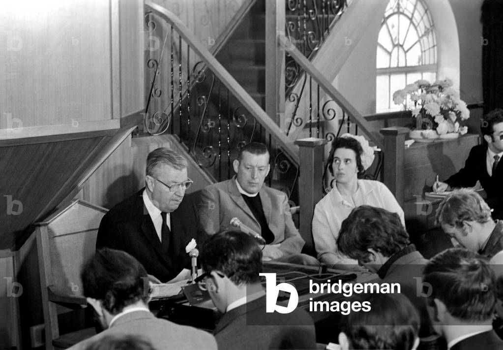 Northern Ireland September 1969. Reverend Ian Paisley seen here with his wife and Dr Carl McIntyre. They were speaking at the International Council of Churches.