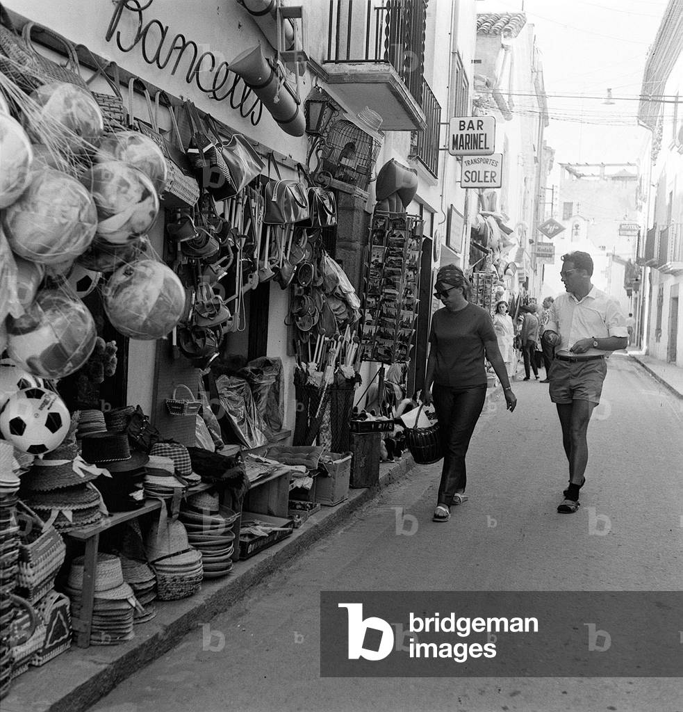 Street Scene in Tossa, the Costa Brava, July 1965 (b/w photo)