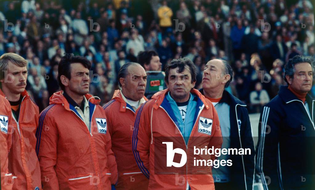 World Cup Second Round Group A match in Cordoba, Argentina. Holland 2 v West Germany 2. Dutch manager Ernst Happel watches from the sidelines (3rd from right). 18th June 1978 (photo)