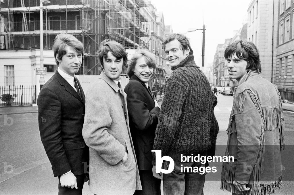 The Yardbirds pop group pictured outside the Europa Hotel in London after returning from New York, on the occasion of the release of their latest record called 