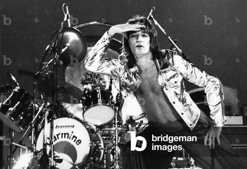 Pop superstar Rod Stewart is pictured during his recent concert in Helsinki, Finland. 
November 1976