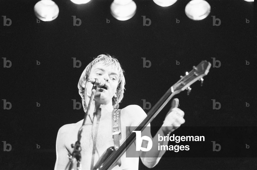 Sting lead singer with The Police, seen here performing on the first night of the 1979 Reading Rock Festival 24th August 1979