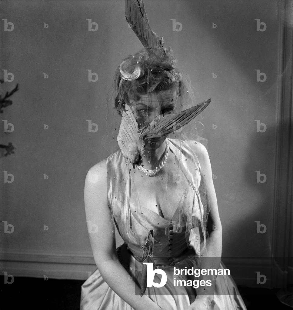 Actress Joan Morgan who is starring in Cabaret in the West End seen here modelling hat design around stuffed birds. May 1952 C2725-002