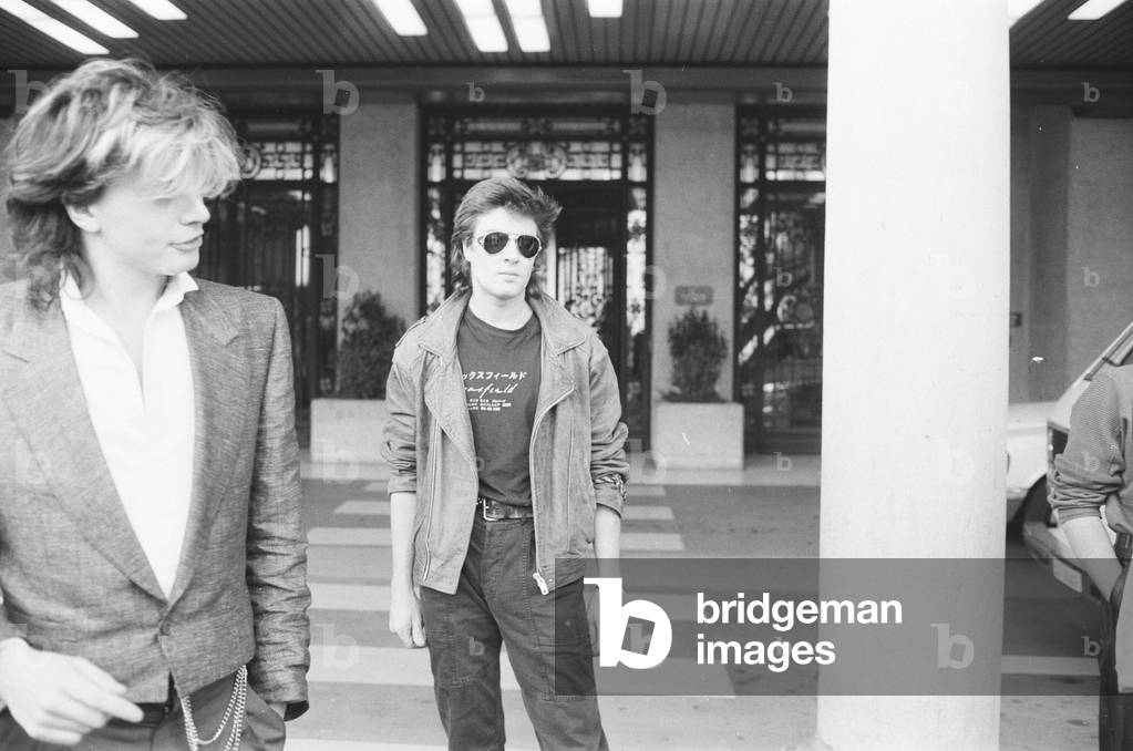 Duran Duran in Montreux, Switzerland, for the Montreux Golden Rose Pop Festival, 11th May 1984 (b/w photo)