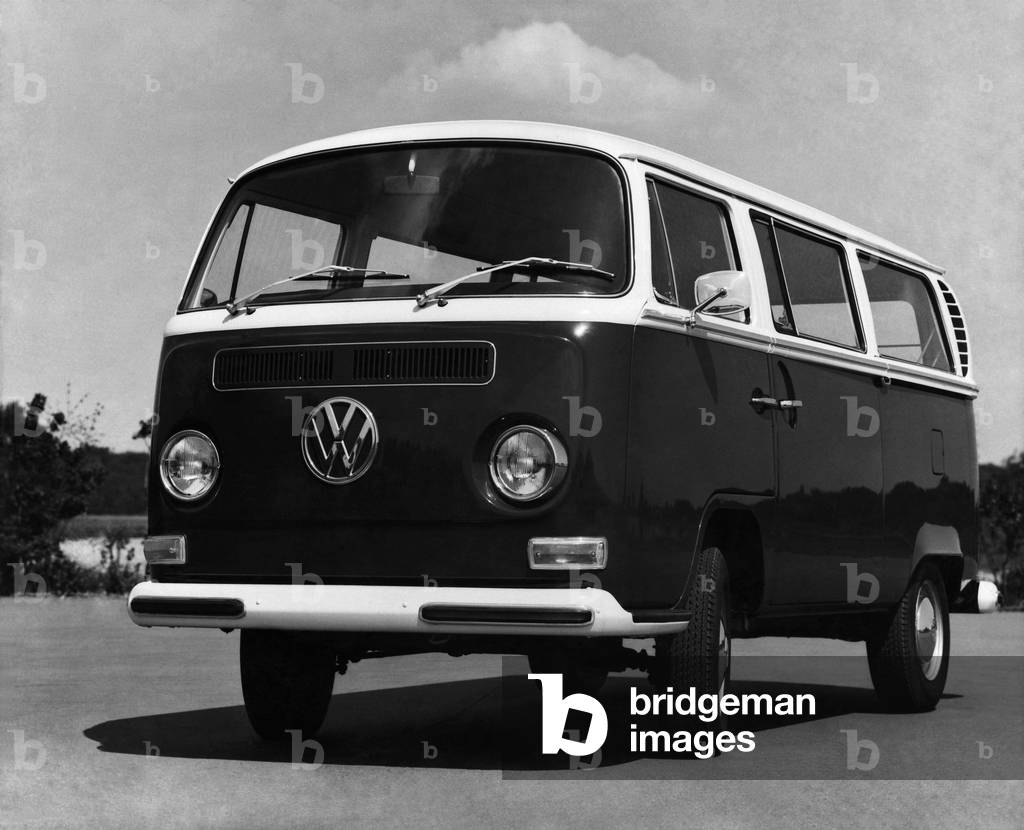 The 1971 Volkswagen Microbus: Extra power, better braking and improved roadholding are the main features of the 1971 Volkswagen Microbus now on sale in the U.K. The only visible external changes to the 1971 model are perforated road wheels (for better brake cooling) and flared wheel arches above the rear wheels to accommodate the wider rear track. The roof colour on two-tone versions is now extended down to the waistline. September 1970