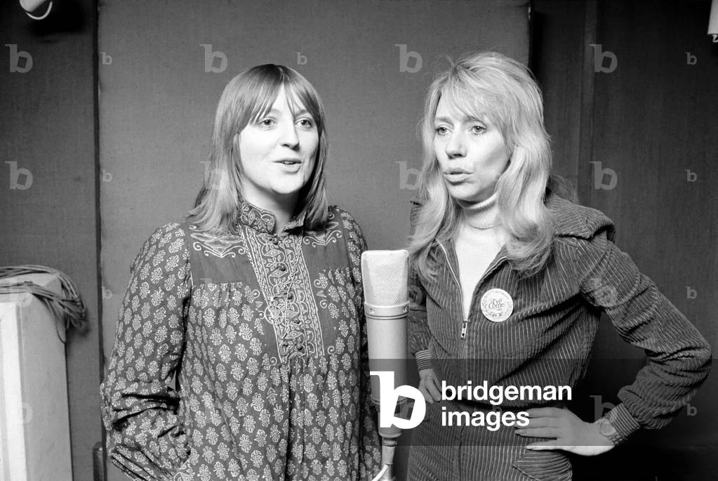 Guys and Dolls: Kay Garner and Claire Torry in a recording studio, March 1975 (b/w photo)