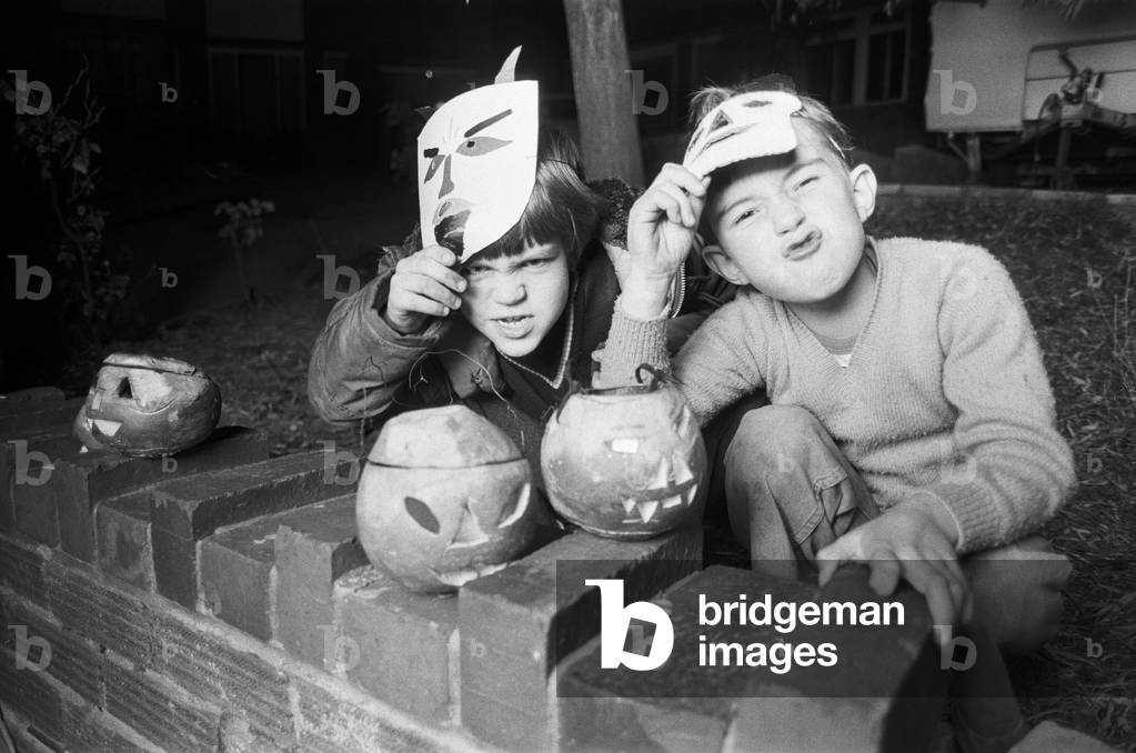 Kids Halloween party at Rousden Close Birmingham. 30th October 1978 (b/w photo)