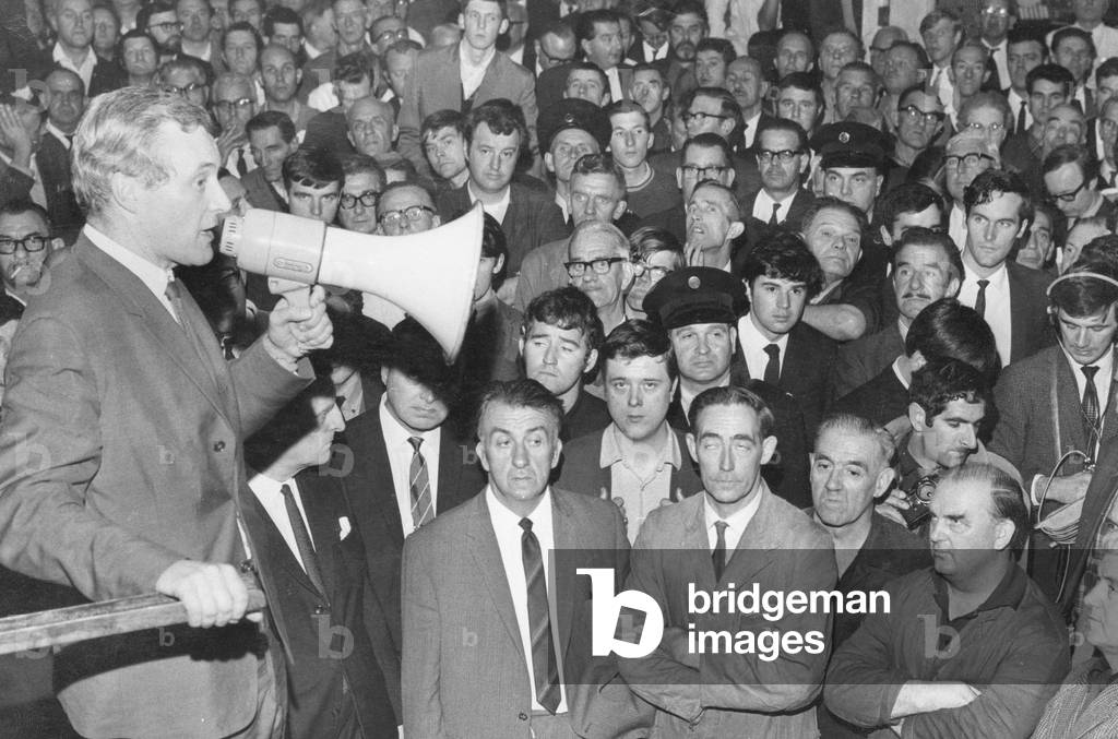 MP Tony Benn seen here addressing a meeting of postal workers in Liverpool 20th September 1969 (b/w photo)