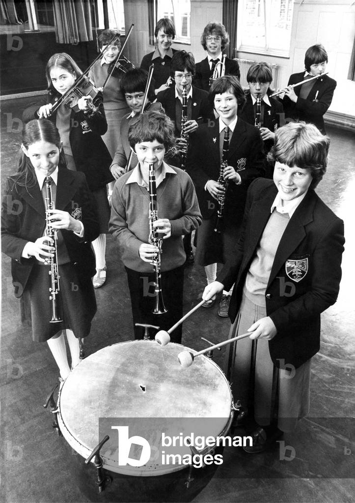 Members of a Northumberland School Orchestra in June 1981 (b/w photo)