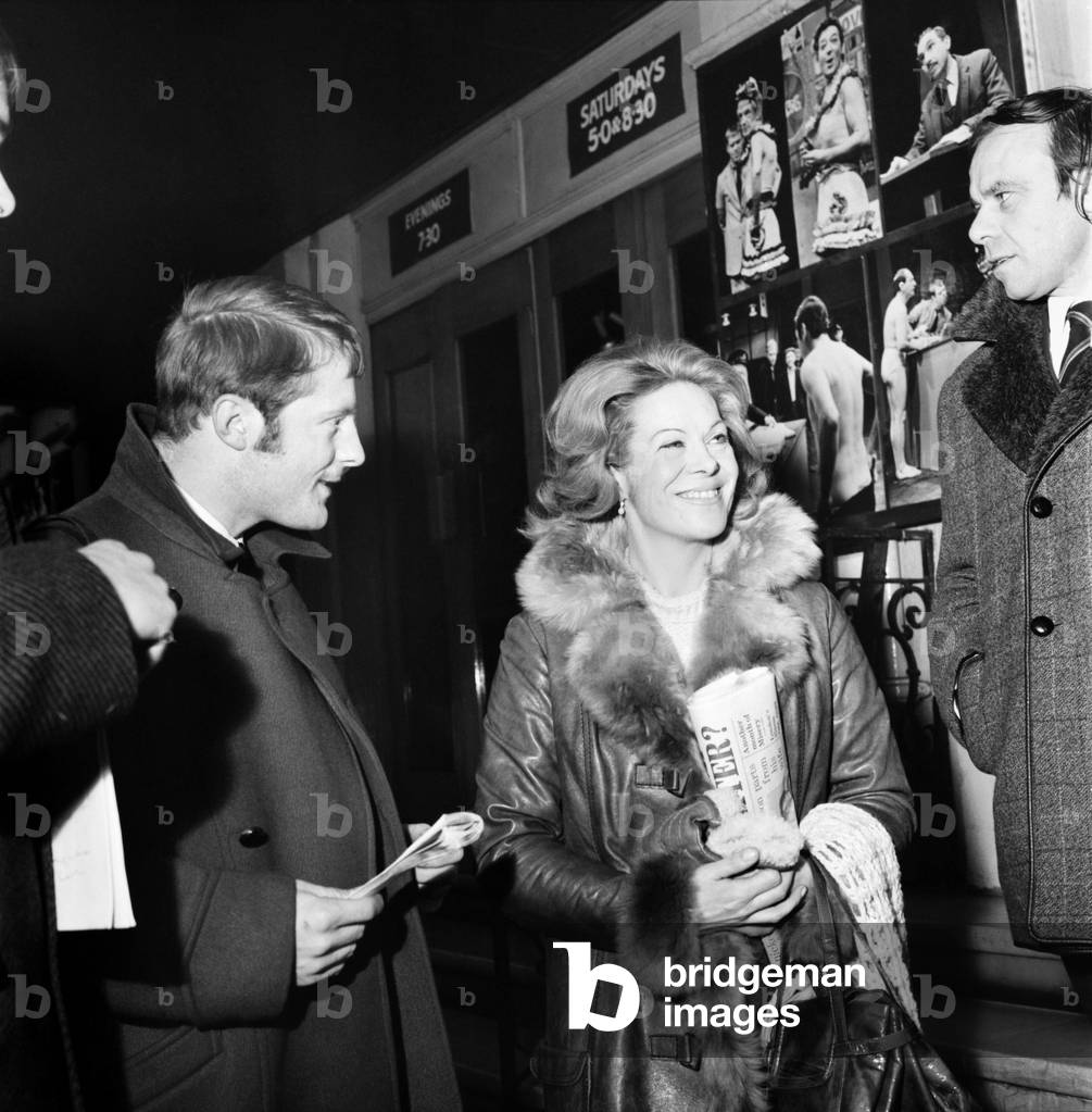 Rachel Roberts, estranged wife of actor Rex Harrison pictured going into the Royal Court for a rehearsal, where she is appearing in a new Christmas show 