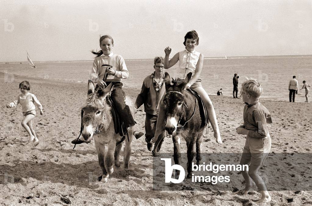 Donkey rides on Exmouth Beach, August 1962