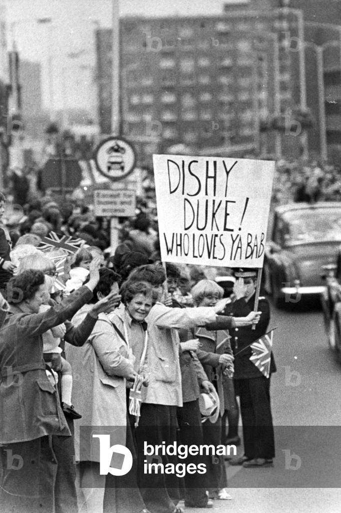 Queen Elizabeth II and Prince Philip on the North East Leg of The Jubilee Tour to celebrate the Silver Jubilee, 1977 (b/w photo)